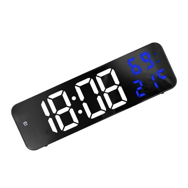 Mirror Large Screen LED Clock, Plug in Wall Mounted Digital Alarm Clock with Temperature and Date, Home Office Bedroom Living Room