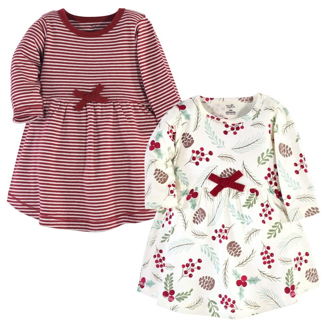 Touched by Nature Vestidos de manga corta y manga larga de algodón orgánico para niñas y bebés Holly Berry de 0 a 3 meses