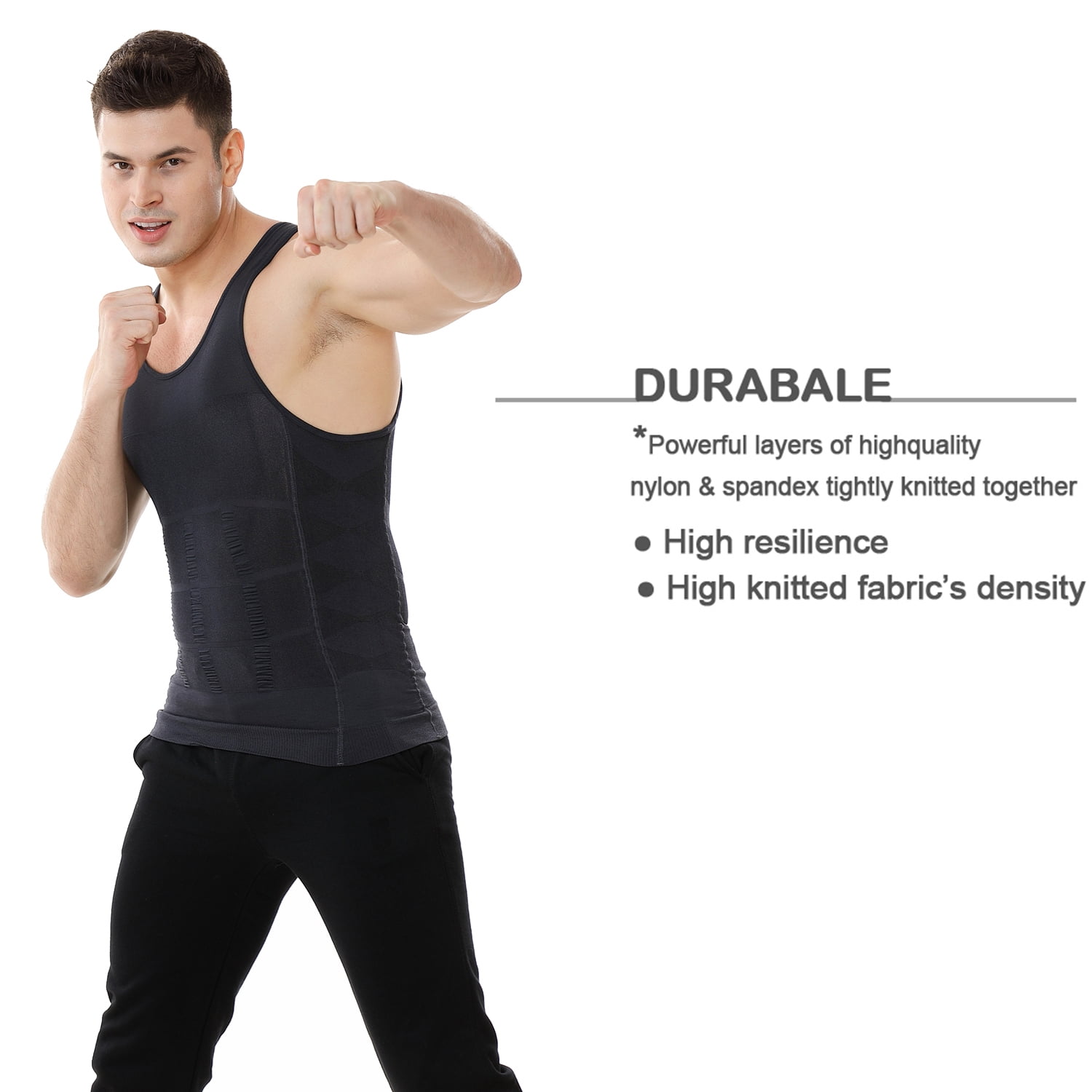 Toptie 3 Pack Men's Slimming Body Shaper Waist Trainer Vest, Chest Gynecomastia Compression Shirt-Black-L