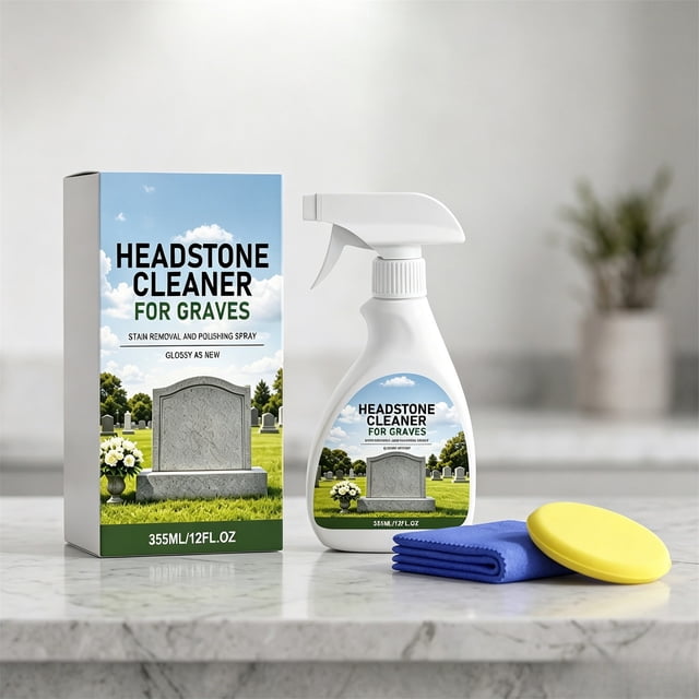 Spray limpiador y abrillantador para monumentos exteriores, 355 ml con esponja y paño para el mantenimiento y protección de lápidas.