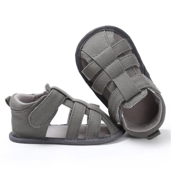 XIMIN Baby Closed-Toe Sandals Infant Crib Shoes Cotton Upper Adjustable Hook Loop Soft Non-Slip Rubber Sole First Walker Footwear (Grey, 0-6 Months)