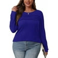 thumbnail image 3 of Long Sleeve Shirts for Women Pleated Casual Business Blouses Trendy Fashion Tunic Basic Tops Loose Trendy Fall Crew Neck T-Shirts, 3 of 5
