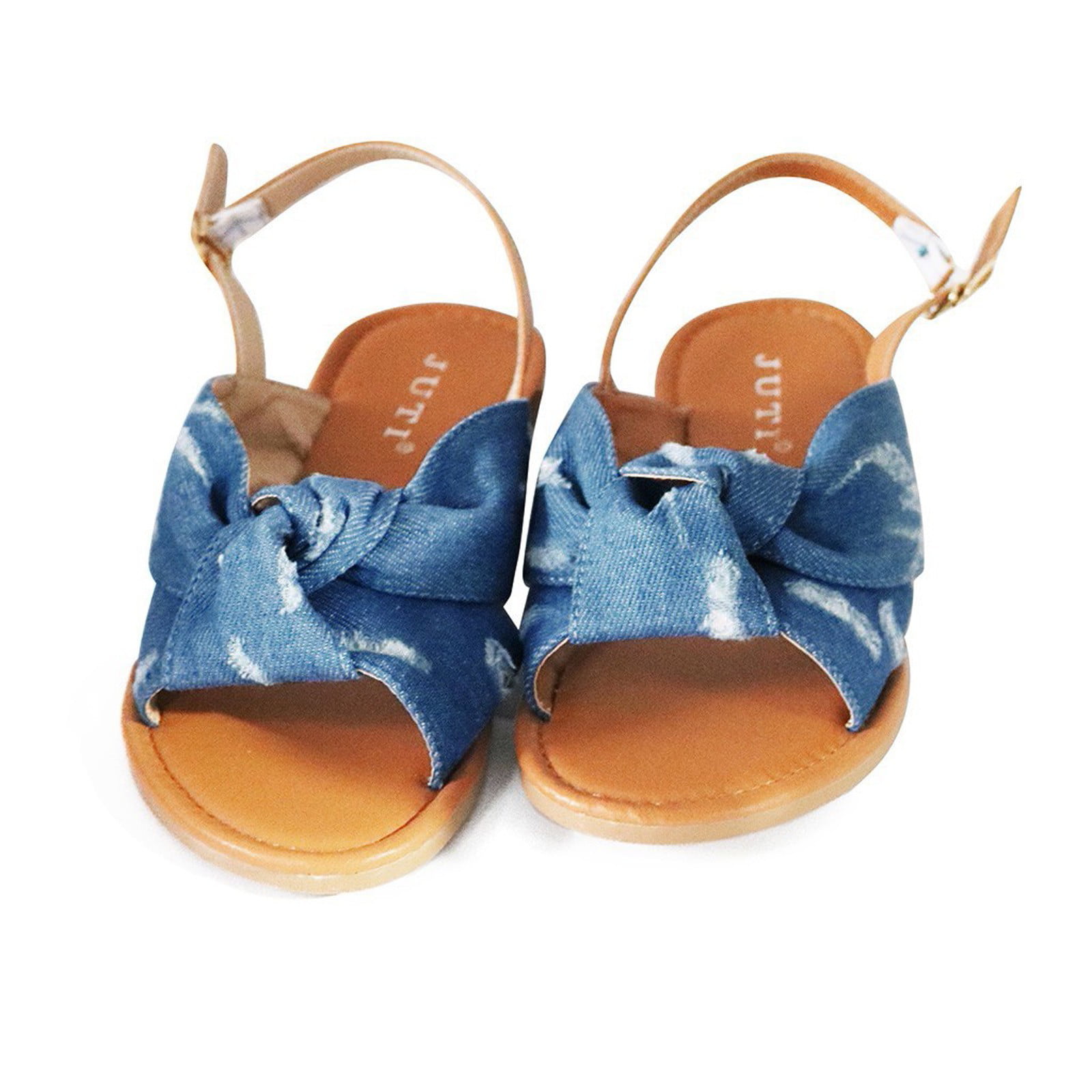  WalGRHFR Women's Sandals 2022 Fashion Summer Women Denim  Buckle Strap Shoes Flat Beach Open Toe Bow Breathable Sandals