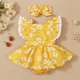 thumbnail image 2 of 3t Mikrdoo Baby Girl Clothes 3-4Y Daisy Print Flying Sleeve Roma Dress + Hairband 2PCS Baby Girl Summer Set, 2 of 7