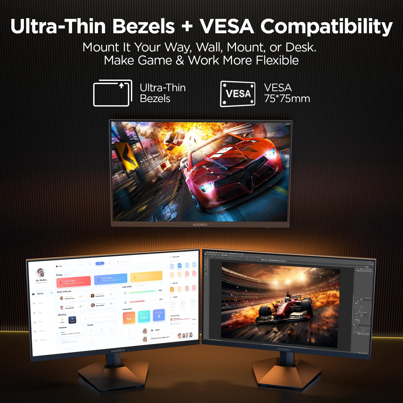 24" Gaming Monitor, 200Hz 1ms Fast IPS, FHD HDR400 Display, 90% DCI-P3 Color Gamut, Adaptive Sync, Ultra Slim Frame, VESA Mountable, HDMI 2.0, DP 1.4