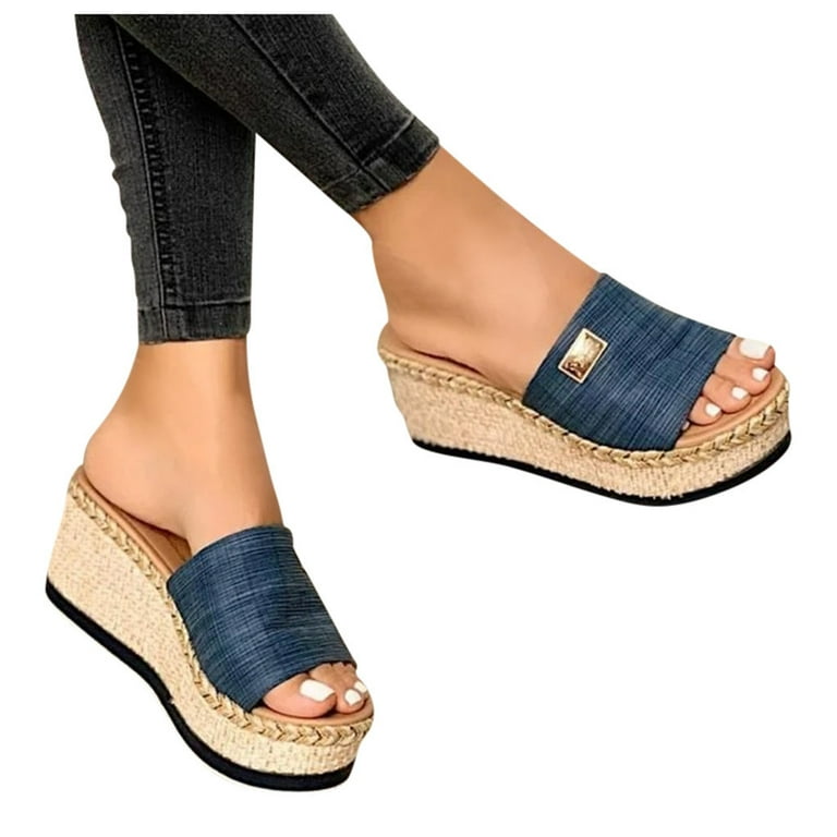LUOGENLI Female Cute Heels for Graduation Summer Flip Flops Fashion Causal Wedges Women Shoes Silver Heels for Prom Black Heels Wide