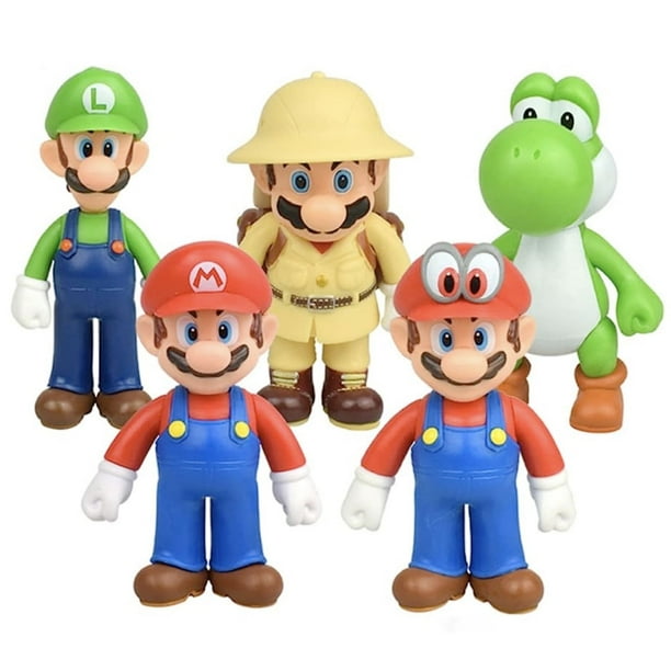 Set de Figuras Mario Bros 5pzs Juguetes Classic Cappy Luigi Yoshi Explorador Pack