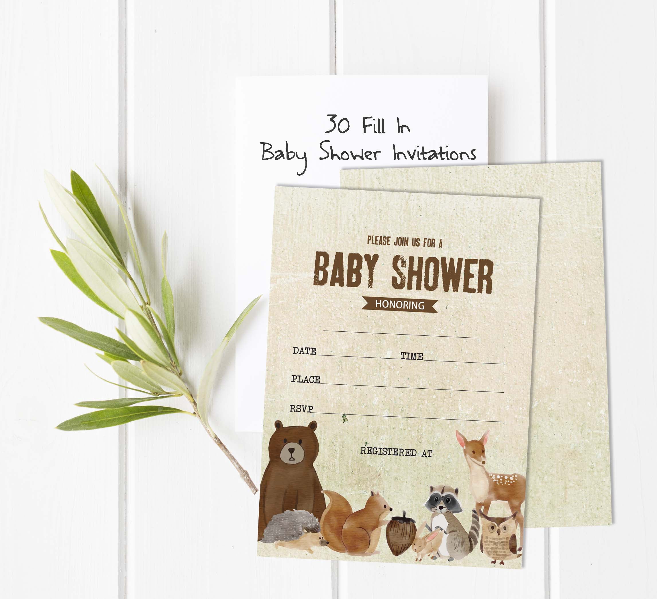 Inkdotpot 30 Fill In StyleBaby Shower Invitation Cards Jungle Animals Gender Neutral Blank Invites