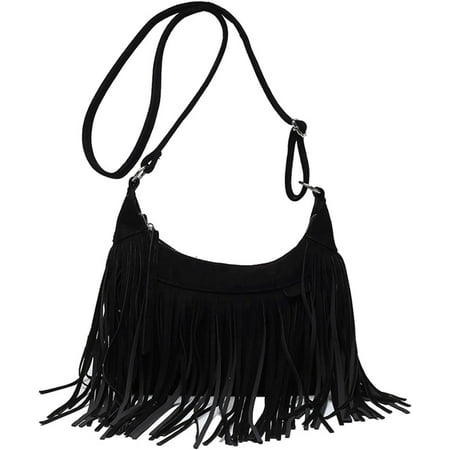 LinYooLi Boho Hippie Purses Fringe Tassel Faux Suede Shoulder Messenger CrossBody Sling Bag Country Concert Outfits for Women