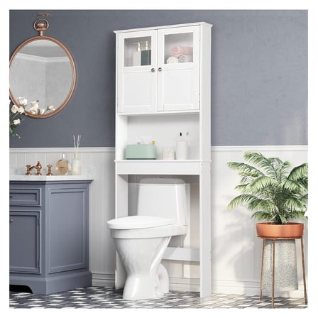 Bathroom Shelf Over Toilet Storage Space Saver Bathroom Cabinet Organization Wood Storage Cabinet White Finish 23 1/4"(L) x 8 11/16"(W) x 66 15/16"(H)