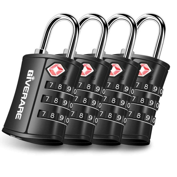 Cerraduras de Equipaje GIVERARE Negro Aprobadas por la TSA, Combinación sin Llave, Set de 4