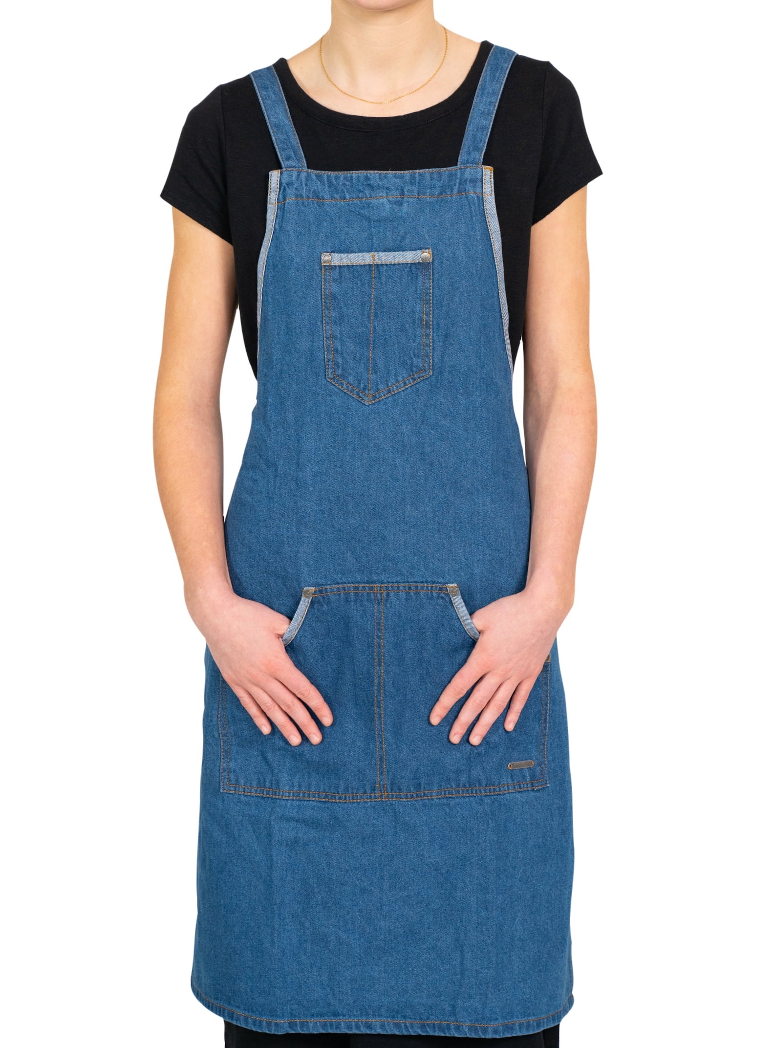 12 commercial grade navy blue denim apron with 1 pen and 1 hand pocket 