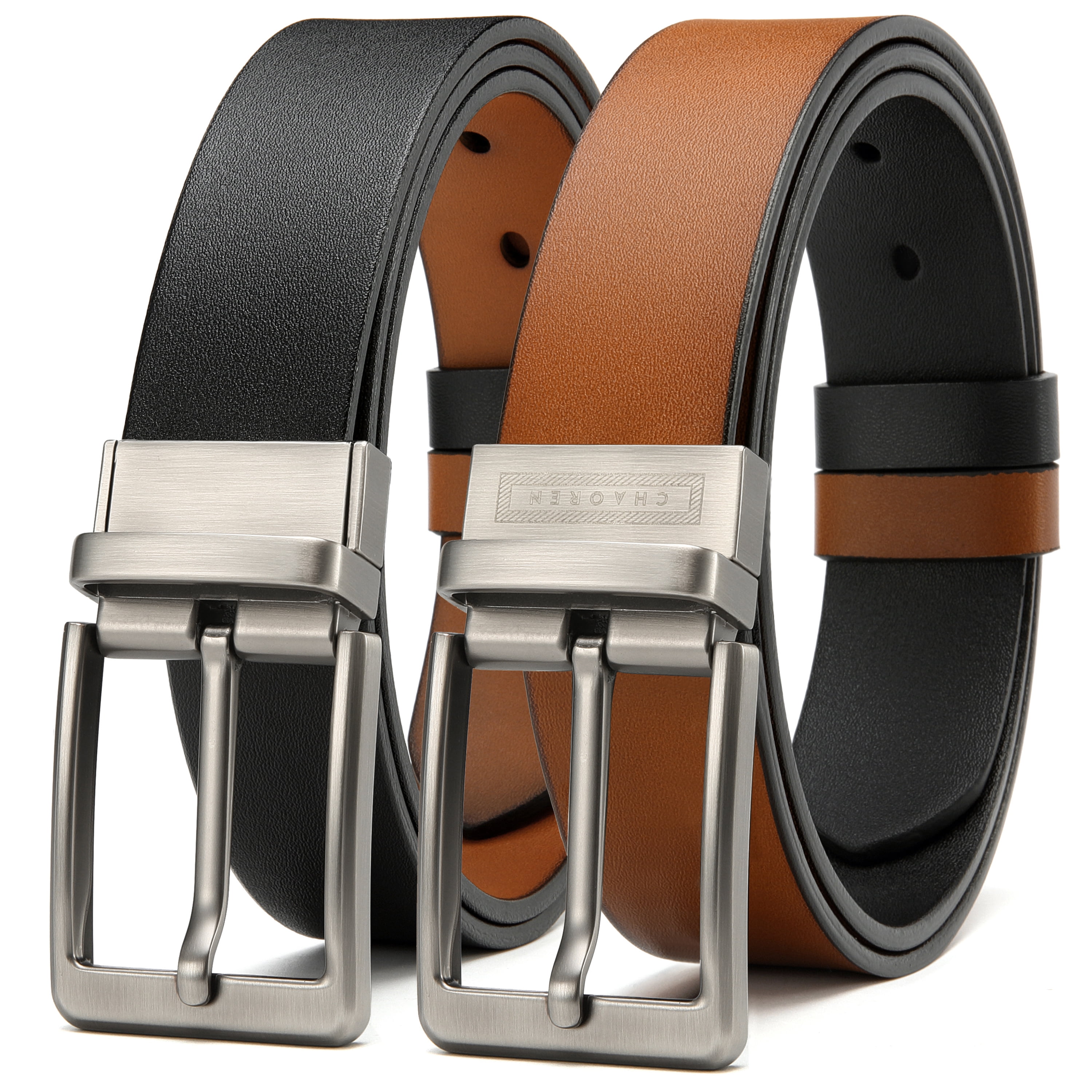 CHAOREN Men's Reversible Casual Belt - 2-in-1 Brown Belt, 1 1/2