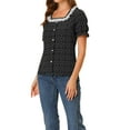 thumbnail image 4 of Allegra K Women's Floral Print Lace Contrast Collar Puff Short Sleeve Blouse, 4 of 5