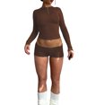 thumbnail image 2 of Diconna Ensemble de Vêtements pour Femmes Shorts Automne Couleur Unie Ajusté Col Rond Manches Longues Crop Tops Shorts 2 Pcs, 2 of 5