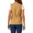thumbnail image 3 of INSPIRE CHIC Women's Sleeveless Jacket Drawstring Waist Zip Up Cotton Cargo Vest with Pocket M Deep Khaki, 3 of 5