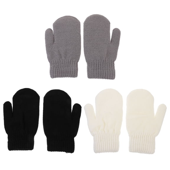 LOLIPPYY 3 Pairs Ladies Warm Gloves Acrylic Fiber Fitted White Skiing