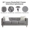 thumbnail image 5 of HUMEHA 83 Inch Gray Velvet Tufted 3‑Seat Sofa, Square Arms with Button Detail, Nailhead Trim, Crystal Acrylic Legs for Living Room, Bedroom, 5 of 8