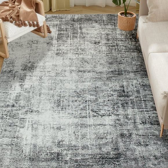 HOMCOM Area Rug 9x12, Modern Abstract Washable Rug for Living Room, Grey