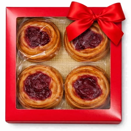 Cinnamon Rolls Gift Basket – Gourmet Cherry Filled Soft Individually Wrapped Fresh Pastry Gift Box – Anniversary Love Bakery Treat – Red Box Cinnamon Buns