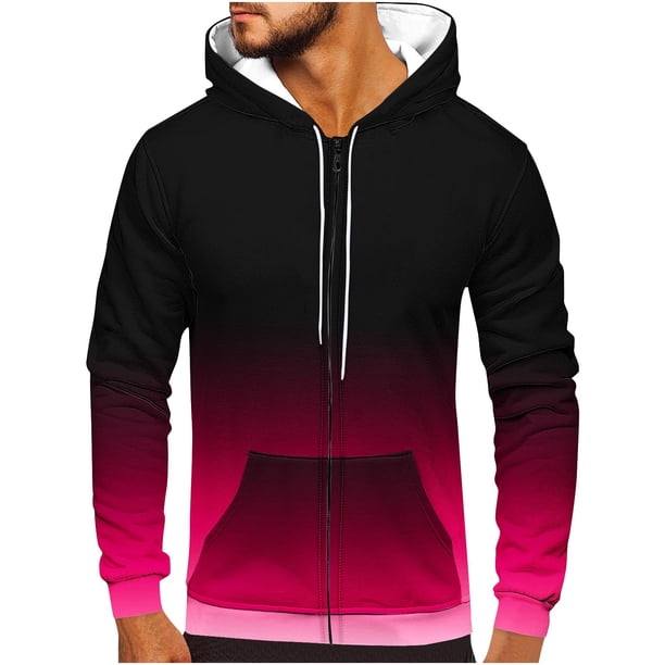 Sudadera con capucha para hombre, informal, a la moda, con cremallera, estampado degradado, manga larga, sudadera con capucha, blusa de poliéster para hombre