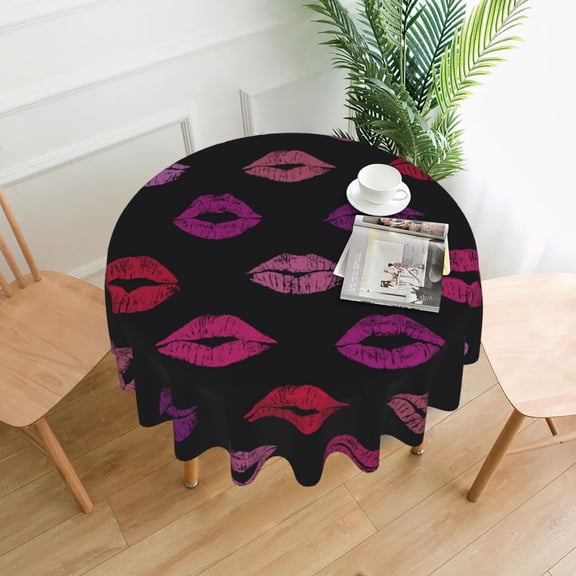 Lips Kiss Tablecloths Round 60 inch Fabric Table Cloth Cover for Dining Kitchen Wedding Party