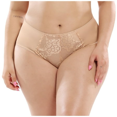 

Qcmgmg Mid Waisted Bikini Underwear for Women Seamless Lace Plus Size Solid Panties