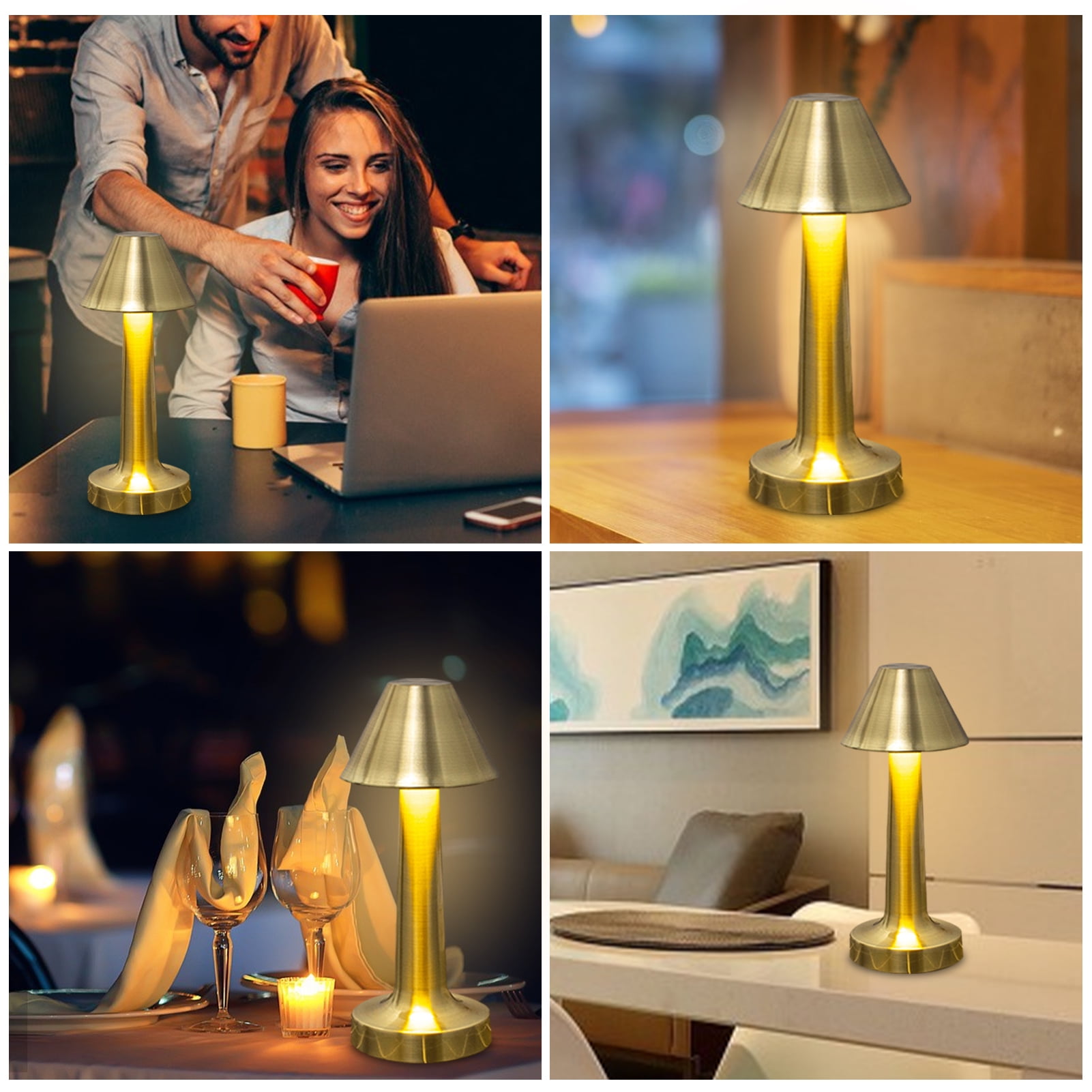 Amdohai Lampe de Table sans Fil Lampe de Bureau LED Rechargeable par USB  avec Commande Tactile Dimmable 3 Couleurs de Lumière Lampe de Chevet Lampe  de Lecture pour Bars Restaurants Café 