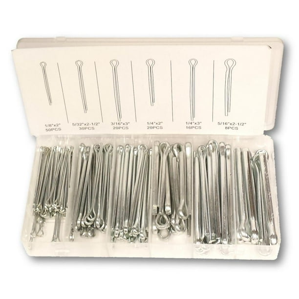 Assorted Large Nickel Plated Steel Cotter Pins 144 Pc Kit