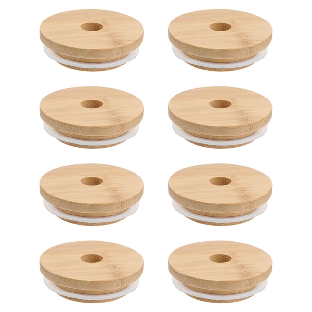 8 piezas de tapas de bambú duraderas para tazas, frascos, latas de vidrio y vasos. Tapas de madera para botellas y vasos. Cubiertas de bambú con cierre hermético de goma (diámetro exterior 70 mm).