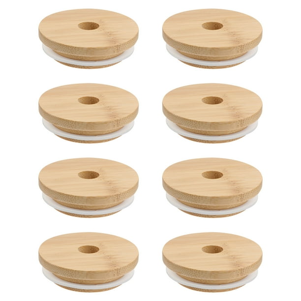 8 piezas de tapas de bambú duraderas para tazas, frascos, latas de vidrio y vasos. Tapas de madera para botellas y vasos. Cubiertas de bambú con cierre hermético de goma (diámetro exterior 70 mm).