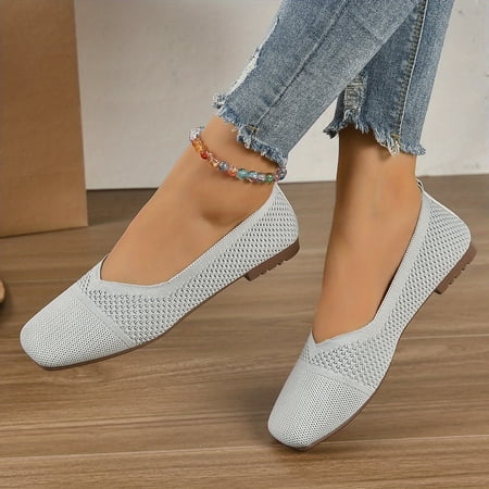 

Women s Solid Color Flat Shoes Toe Shoes Lightweight & Comfortable Breathable Knit Square White Shoes