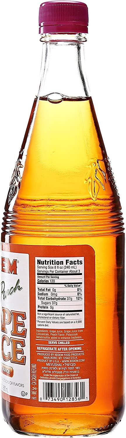 Kedem 100% Kosher Grape Juice, Peach Flavored, 22 fl. oz