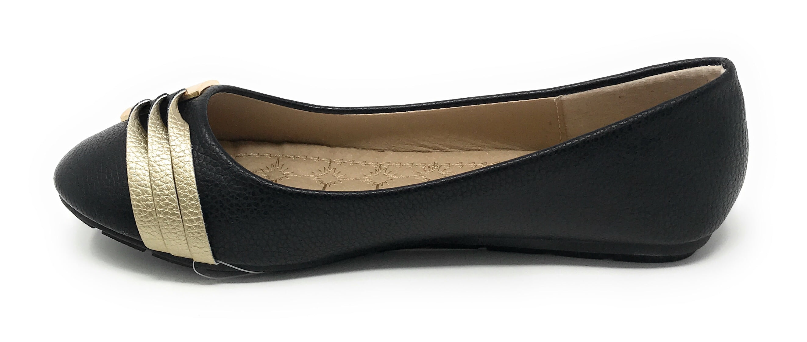 Victoria K Women's Gold Buckle With Two Tone Straps Ballerina Flats