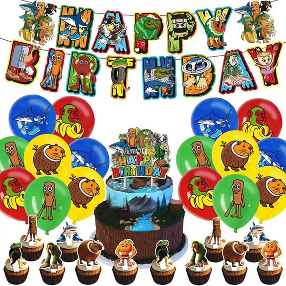 30Pcs Italian Brainrot Birthday Decorations, Tralalero Tralala Tungtung Sahur Brainrot Craft Party Decorations, Birthday Party Supplies- Banner, Balloons, Cupcake Toppers, Large Cake Toppers