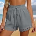 thumbnail image 2 of Sevevn Women's Summer Lace Trim Drawstring Shorts High Waist Ruffle Hem Casual Loose Shorts with Pockets Gray M, 2 of 7