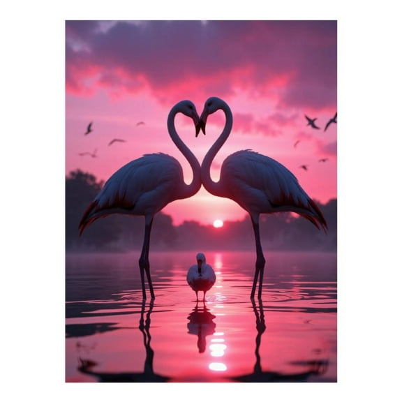 Diamond Art Kit for Adults, Flamingos Sunset Reflection Peaceful Diamond Painting for Adults Beginners, DIY Diamond Art Painting Kits, 5D Diamond Painting Crafts for Home Decor 12x16 Frameless