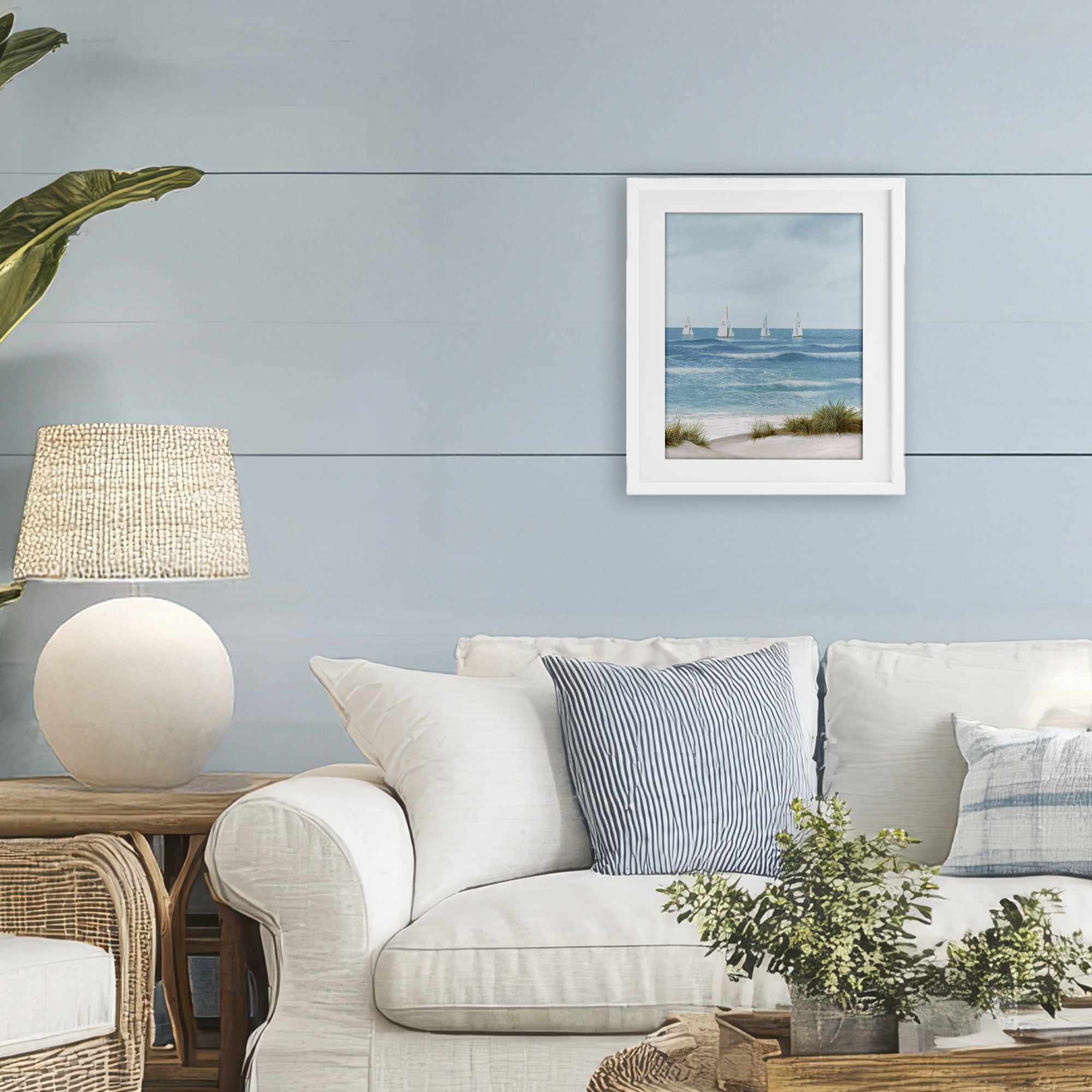 Stupell Industries Boats Sailing Away White Framed Print Under Glass, design by Lorenzo Collective
