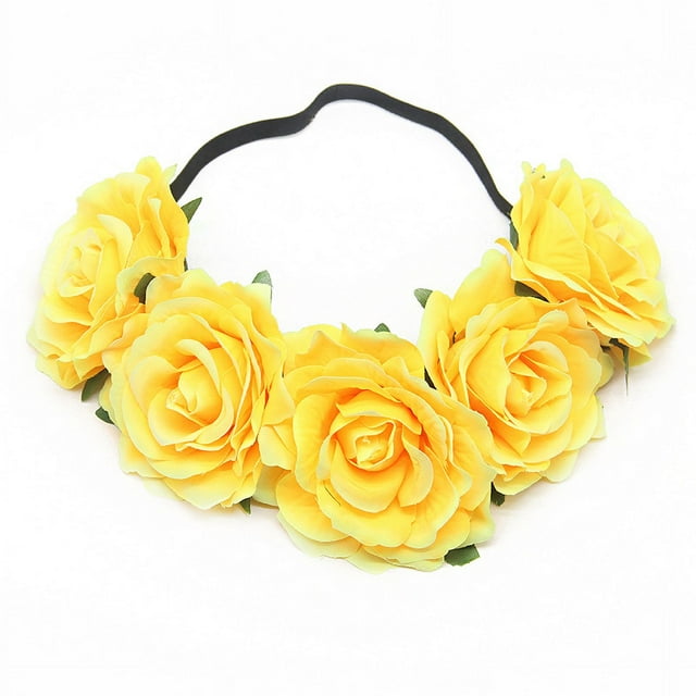 Nvzi Corona de flores de rosas para bodas, diadema para el cabello, tocado para bodas (amarillo)