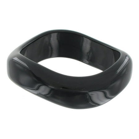 Lucite Bead Bracelet - Chunky Black Lucite Plastic Wave Morphed Bangle Bracelet