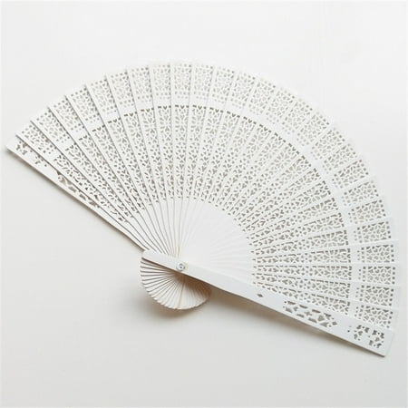 

Pgeraug Fan Sandalwood Fan Openwork Carved Wooden Fan Wedding Fan 20cm Shooting Props White