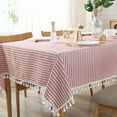 thumbnail image 2 of HHHC Stripe Tassel Tablecloth Cotton Linen Stain Resistant/Dust-Proof Waterproof Table Cover for Kitchen Dinning Tabletop Decoration (Rectangle/Oblong,55 x 55 Inch, Red), 2 of 4