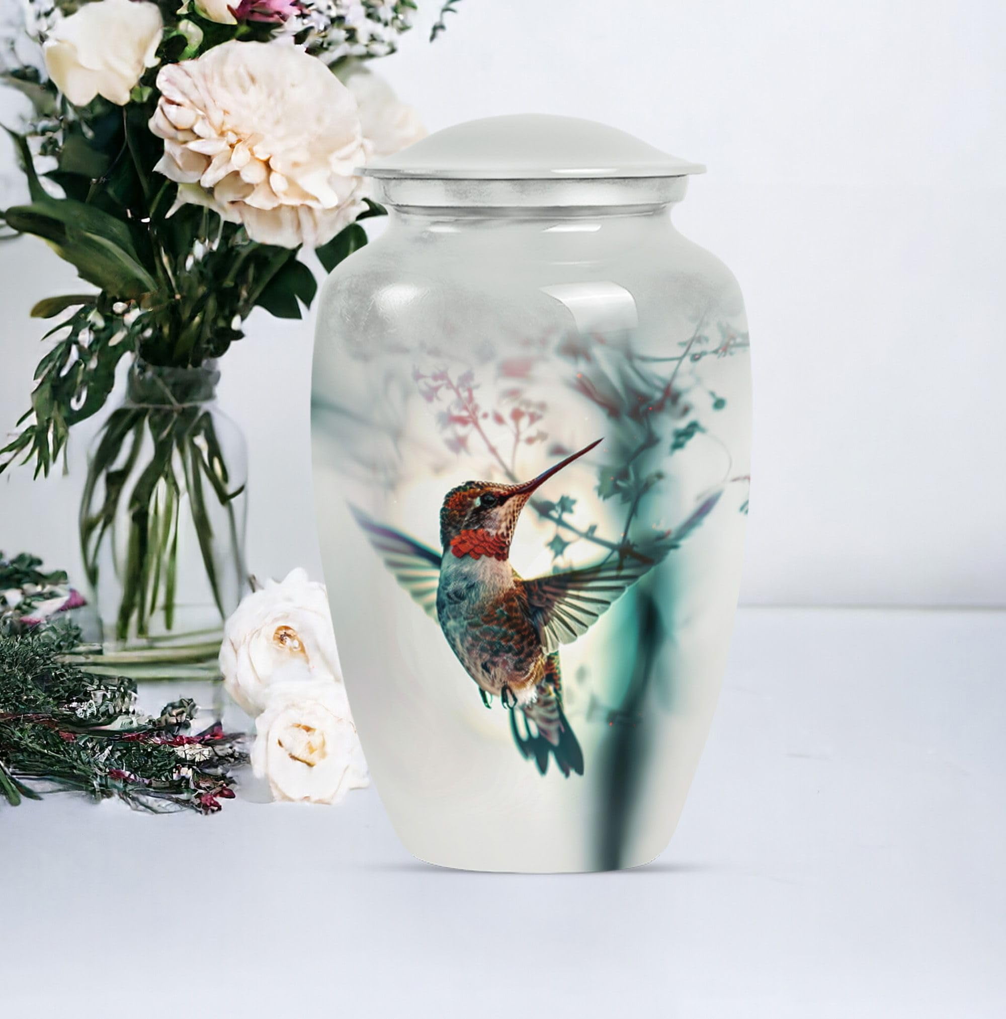 SUBSH Hummingbird Urn, Combo of 2 (10 Inch Urn & Keepsake Urn), White Urn for Ashes, Pet Urn for Ashes, Cremation Urns for Ashes, Urns for Human Ashes, Urns for Ashes Adult Male, Urn for Ashes