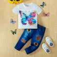thumbnail image 2 of FYDUU Infant Baby Girls Outfits 2 Piece Set Fall Autumn Floral Print Short Sleeve Top With Denim Pants Casual Playwear Cute School Clothes 9-12 Months, 2 of 8