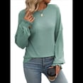 thumbnail image 3 of Camiseta Holgada Informal de Cuello Redondo y Larga Acanalada para Mujer, Ideal para y Otoño Lago Verde L, 3 of 8