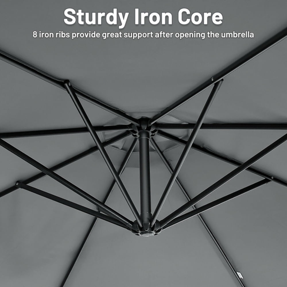 Aimee Lii 10 Feet Offset Umbrella with 8 Ribs Cantilever and Cross Base, Outdoor Umbrella with Base, Gray Aimee Lii 10 Feet Offset Umbrella with 8 Ribs Cantilever and Cross Base, Outdoor Umbrella with Base, Gray