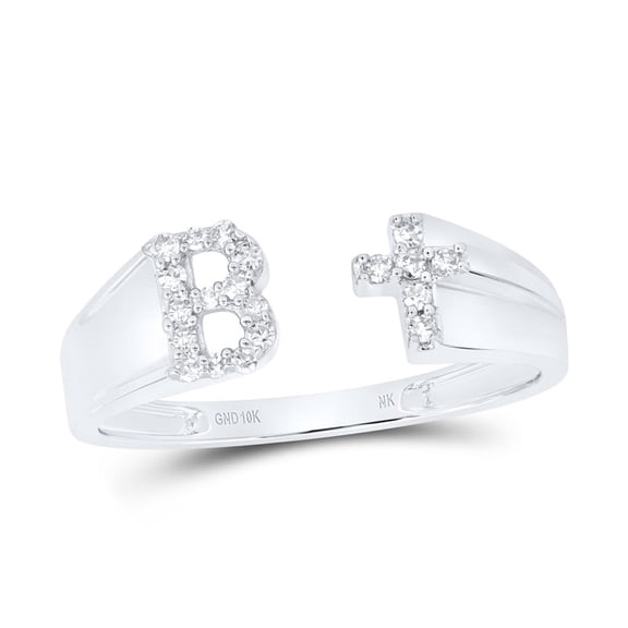 Natural Diamond NK Gift Initial "B" Ladies Cross Ring 0.1cttw