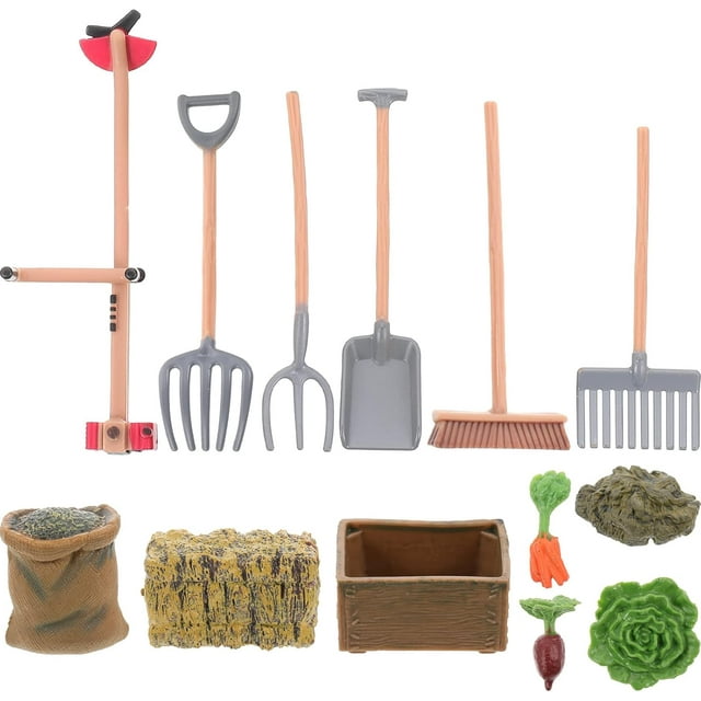 LUOZZY 13Pcs Miniature Garden Tools Toy Accessories Miniature Farm Tools Desktop Sand Table Decoration