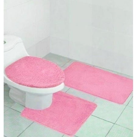 3 Pc 6 Light Pink Solid Plain Bathroom Bath Mat Set Includes 1
