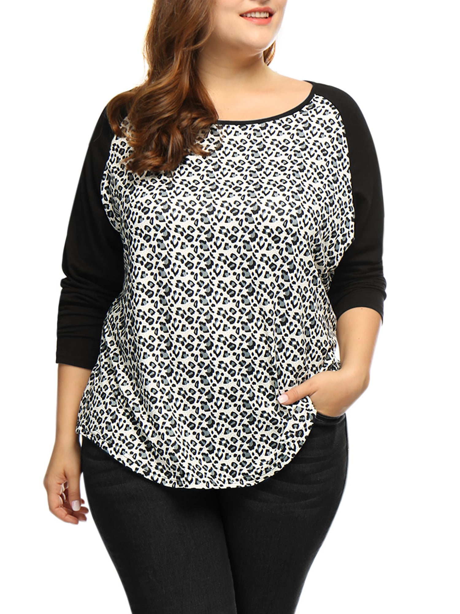 Unique Bargains - Women's Plus Size Scoop Neck Raglan T-Shirt Blouse ...